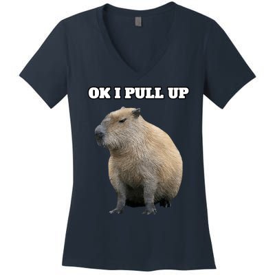 Ok I Pull Up Capybara Women's V-Neck T-Shirt