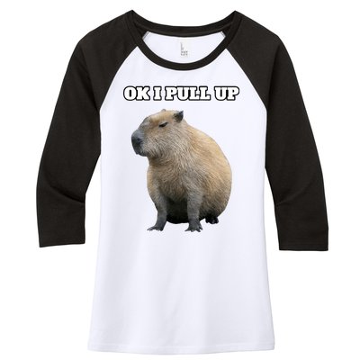 Ok I Pull Up Capybara Women's Tri-Blend 3/4-Sleeve Raglan Shirt