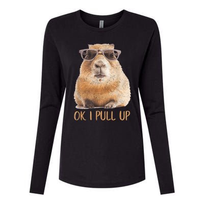 Ok I Pull Up Capybara Womens Cotton Relaxed Long Sleeve T-Shirt