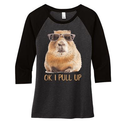 Ok I Pull Up Capybara Women's Tri-Blend 3/4-Sleeve Raglan Shirt