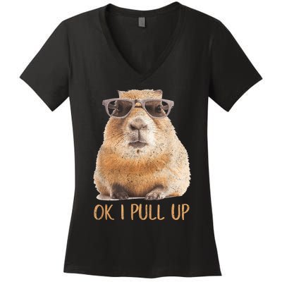 Ok I Pull Up Capybara Women's V-Neck T-Shirt