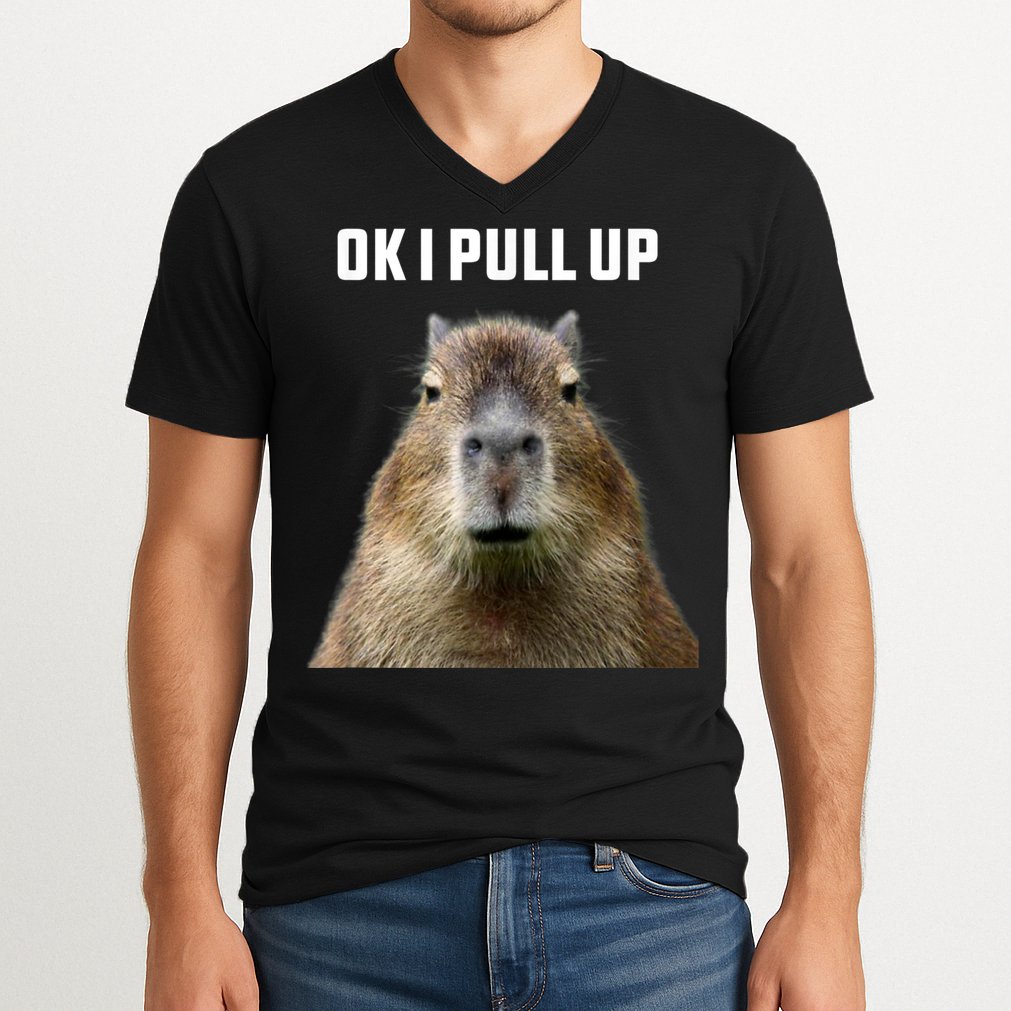 Ok I Pull Up Capybara V-Neck T-Shirt