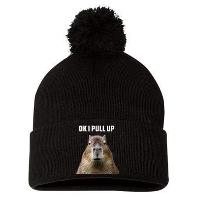 Ok I Pull Up Capybara Pom Pom 12in Knit Beanie