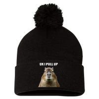 Ok I Pull Up Capybara Pom Pom 12in Knit Beanie