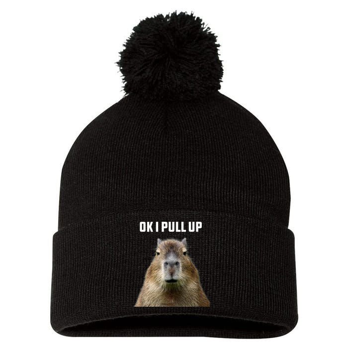 Ok I Pull Up Capybara Pom Pom 12in Knit Beanie