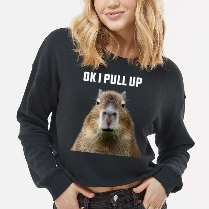 Ok I Pull Up Capybara Cropped Pullover Crew