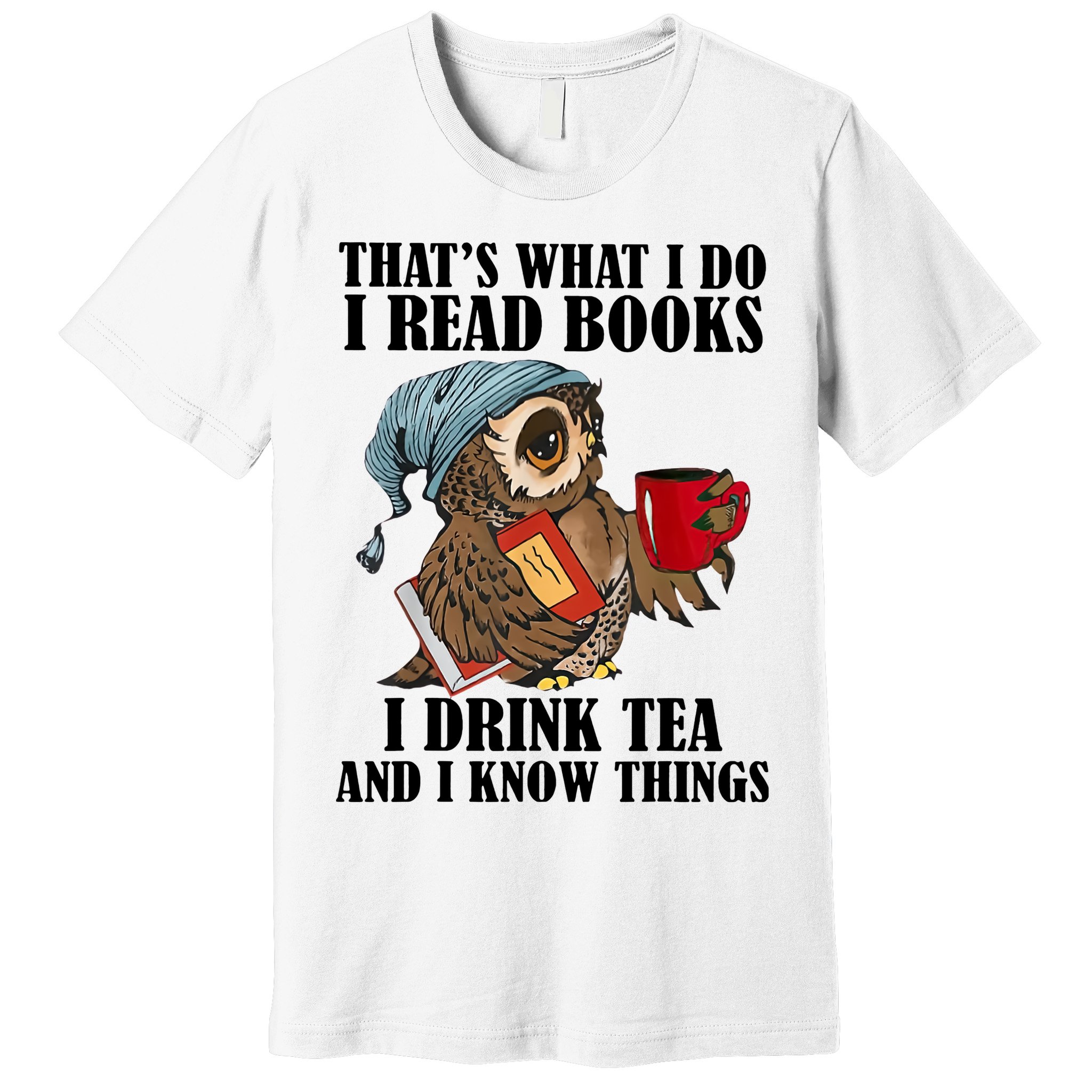 Owl I Read Books Drink Tea Know Things Funny Premium T-Shirt