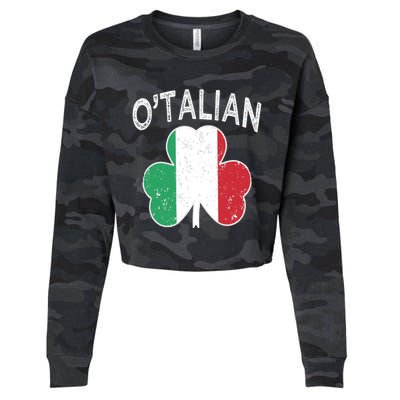 O'talian Italian St Patrick's Day Italia Flag Shamrock Gift Cropped Pullover Crew