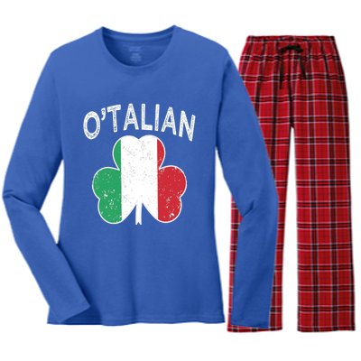 O'talian Italian St Patrick's Day Italia Flag Shamrock Gift Women's Long Sleeve Flannel Pajama Set 