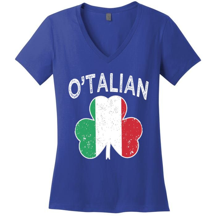 O'talian Italian St Patrick's Day Italia Flag Shamrock Gift Women's V-Neck T-Shirt