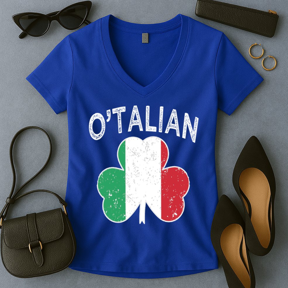 O'talian Italian St Patrick's Day Italia Flag Shamrock Gift Women's V-Neck T-Shirt