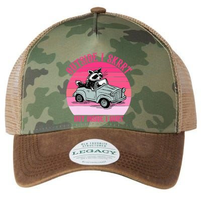 Outside I Skrrt But Inside I Hurt Funny Racoon Vintage Design Legacy Tie Dye Trucker Hat