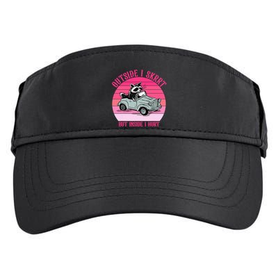 Outside I Skrrt But Inside I Hurt Funny Racoon Vintage Design Adult Drive Performance Visor