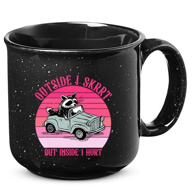 Outside I Skrrt But Inside I Hurt Funny Racoon Vintage Design 15oz Campfire Ceramic Mug