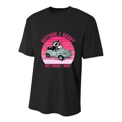 Outside I Skrrt But Inside I Hurt Funny Racoon Vintage Design Youth Performance Sprint T-Shirt