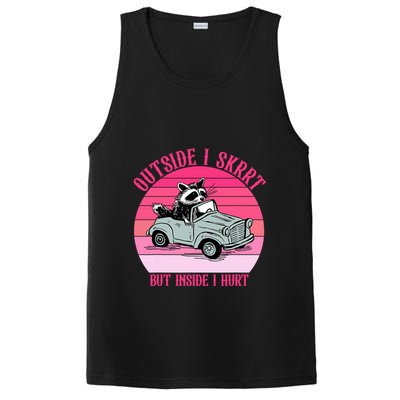 Outside I Skrrt But Inside I Hurt Funny Racoon Vintage Design PosiCharge Competitor Tank
