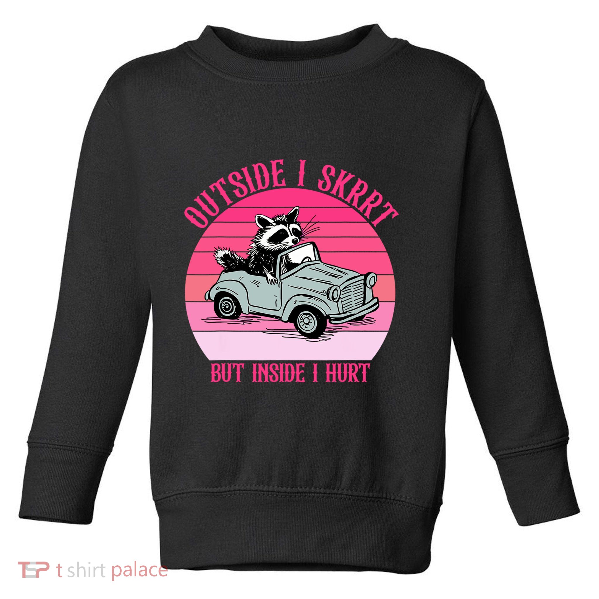 Outside I Skrrt But Inside I Hurt Funny Racoon Vintage Design Toddler Sweatshirt