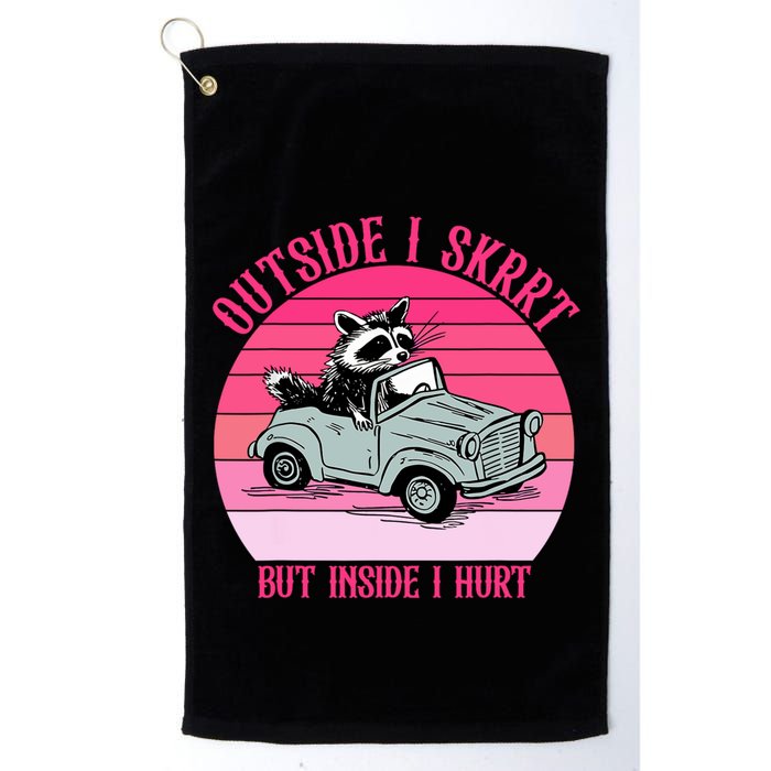 Outside I Skrrt But Inside I Hurt Funny Racoon Vintage Design Golf Towel