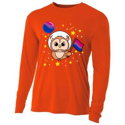 Owl In Space Bisexual Pride Gift Cooling Performance Long Sleeve Crew