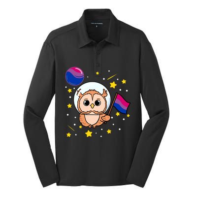 Owl In Space Bisexual Pride Gift Silk Touch Performance Long Sleeve Polo