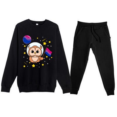 Owl In Space Bisexual Pride Gift Premium Crewneck Sweatsuit Set