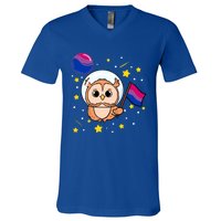 Owl In Space Bisexual Pride Gift V-Neck T-Shirt