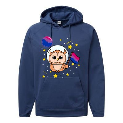 Owl In Space Bisexual Pride Gift Performance Fleece Hoodie