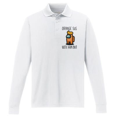 Orange Is Sus Vote Him Out Performance Long Sleeve Polo