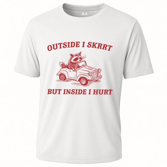 Outside I Skrrt Inside I Hurt Raccoon Cooling Performance Crew T-Shirt