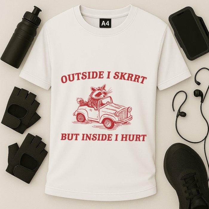 Outside I Skrrt Inside I Hurt Raccoon Cooling Performance Crew T-Shirt