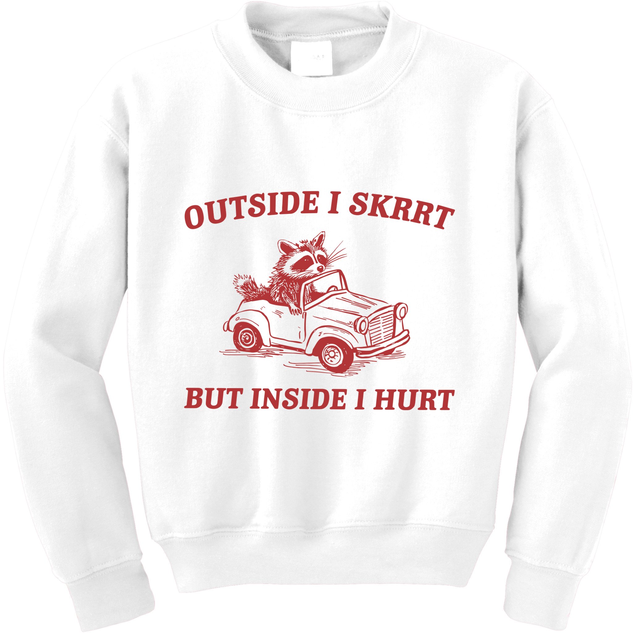 Outside I Skrrt Inside I Hurt Raccoon Kids Sweatshirt