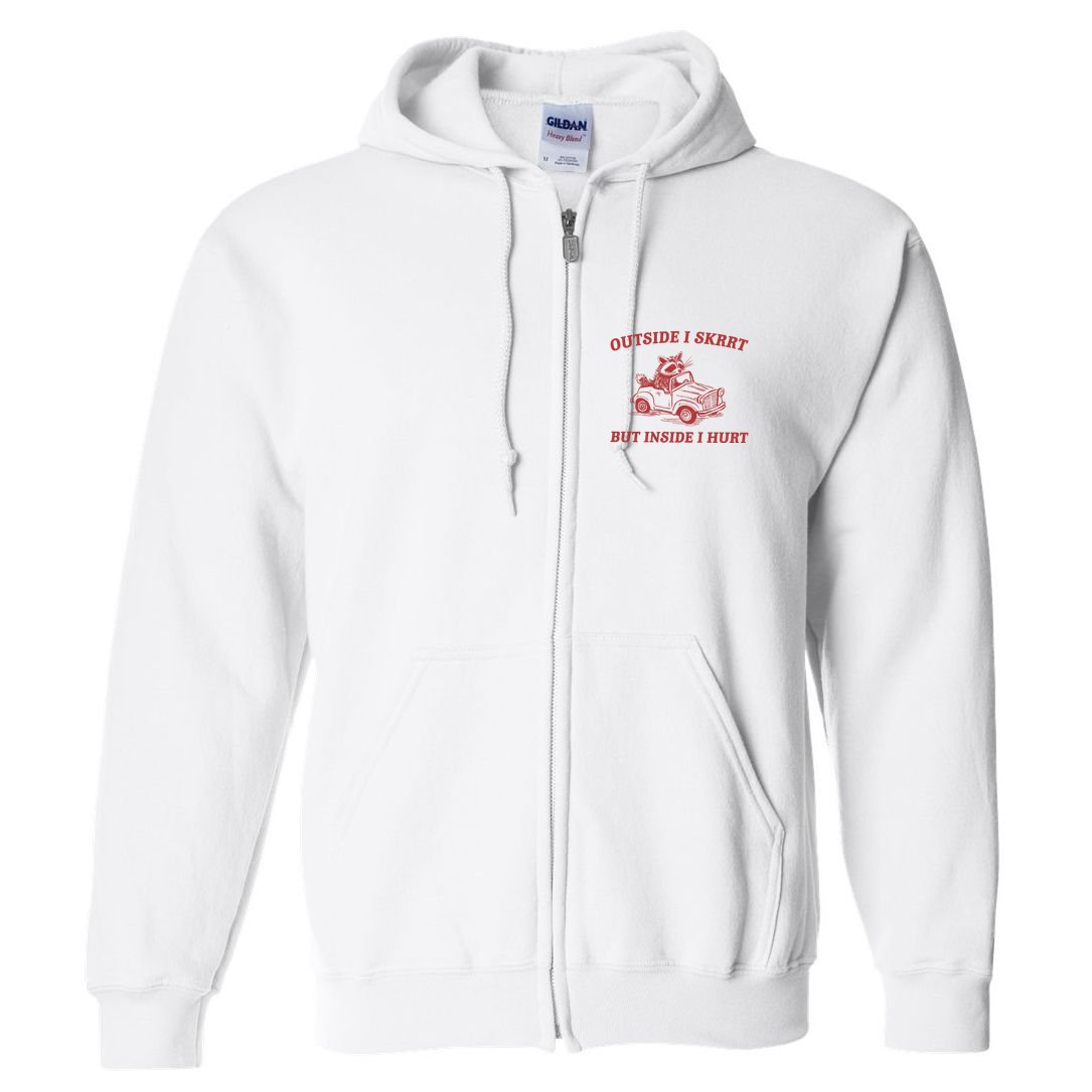 Outside I Skrrt Inside I Hurt Raccoon Full Zip Hoodie