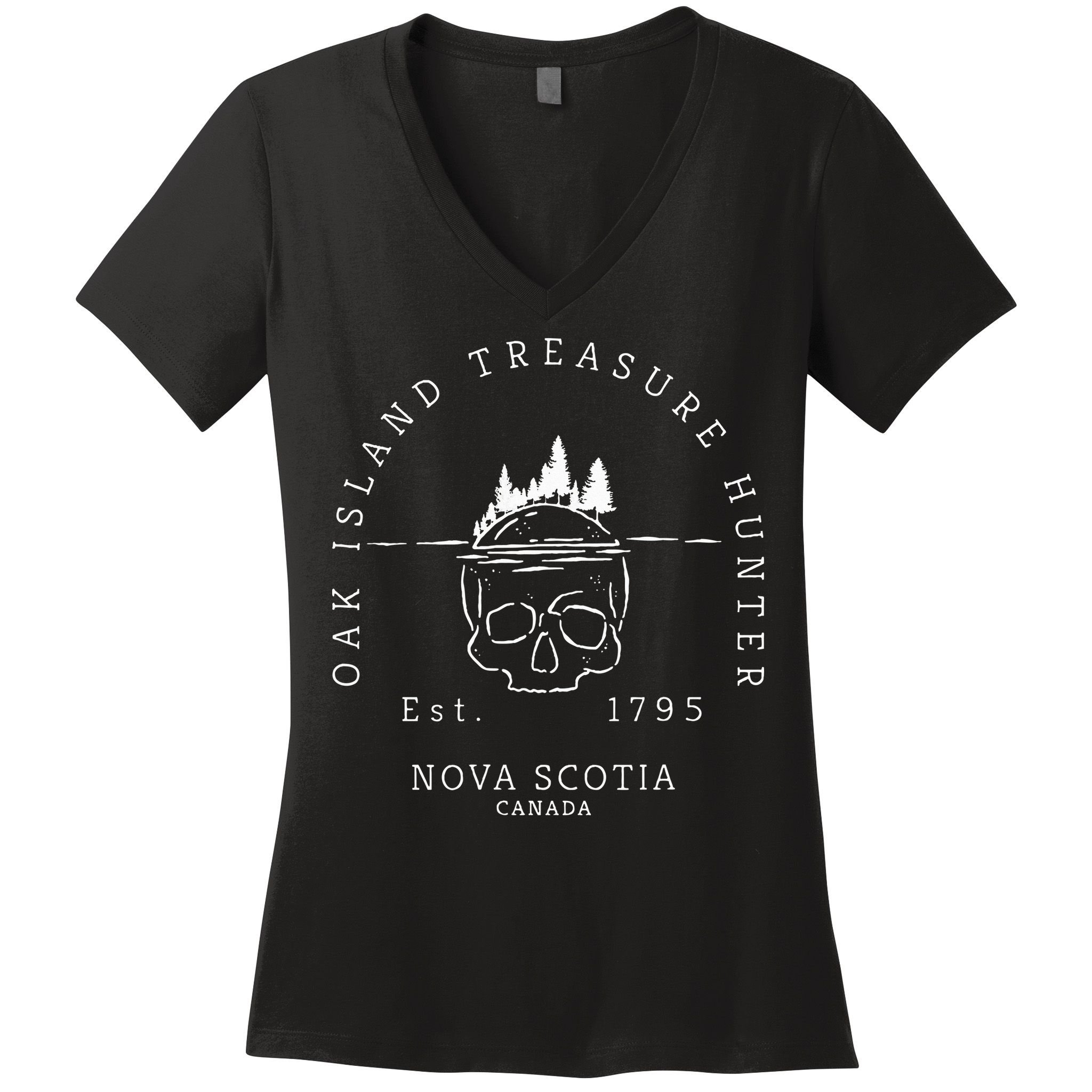 Oak Island Treasure Hunter Skull Gift Women's V-Neck T-Shirt