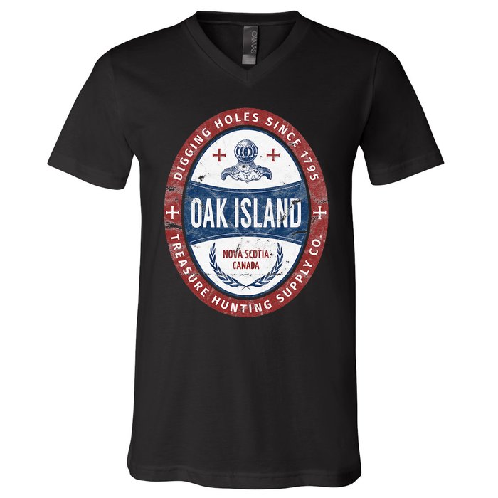 Oak Island Treasure Hunting Retro Templar Knight Treasure V-Neck T-Shirt