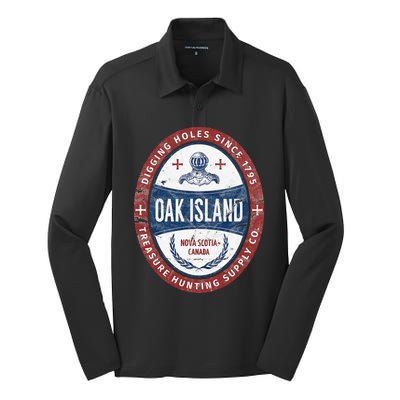 Oak Island Treasure Hunting Retro Templar Knight Treasure Silk Touch Performance Long Sleeve Polo