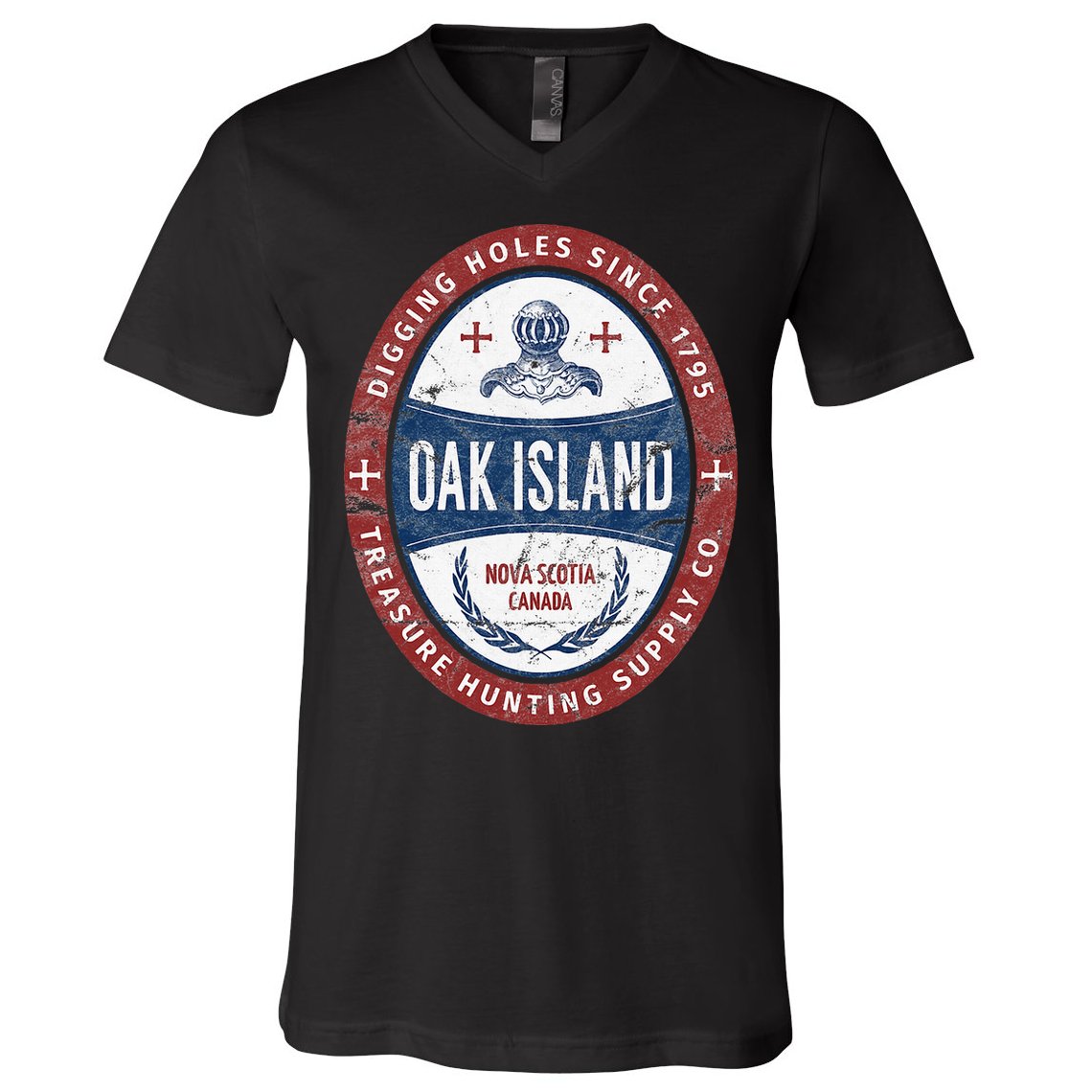 Oak Island Treasure Hunting Retro Templar Knight Treasure Gi V-Neck T-Shirt