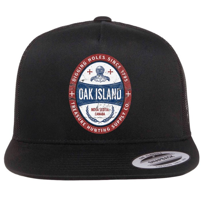 Oak Island Treasure Hunting Retro Templar Knight Treasure Gi Flat Bill Trucker Hat