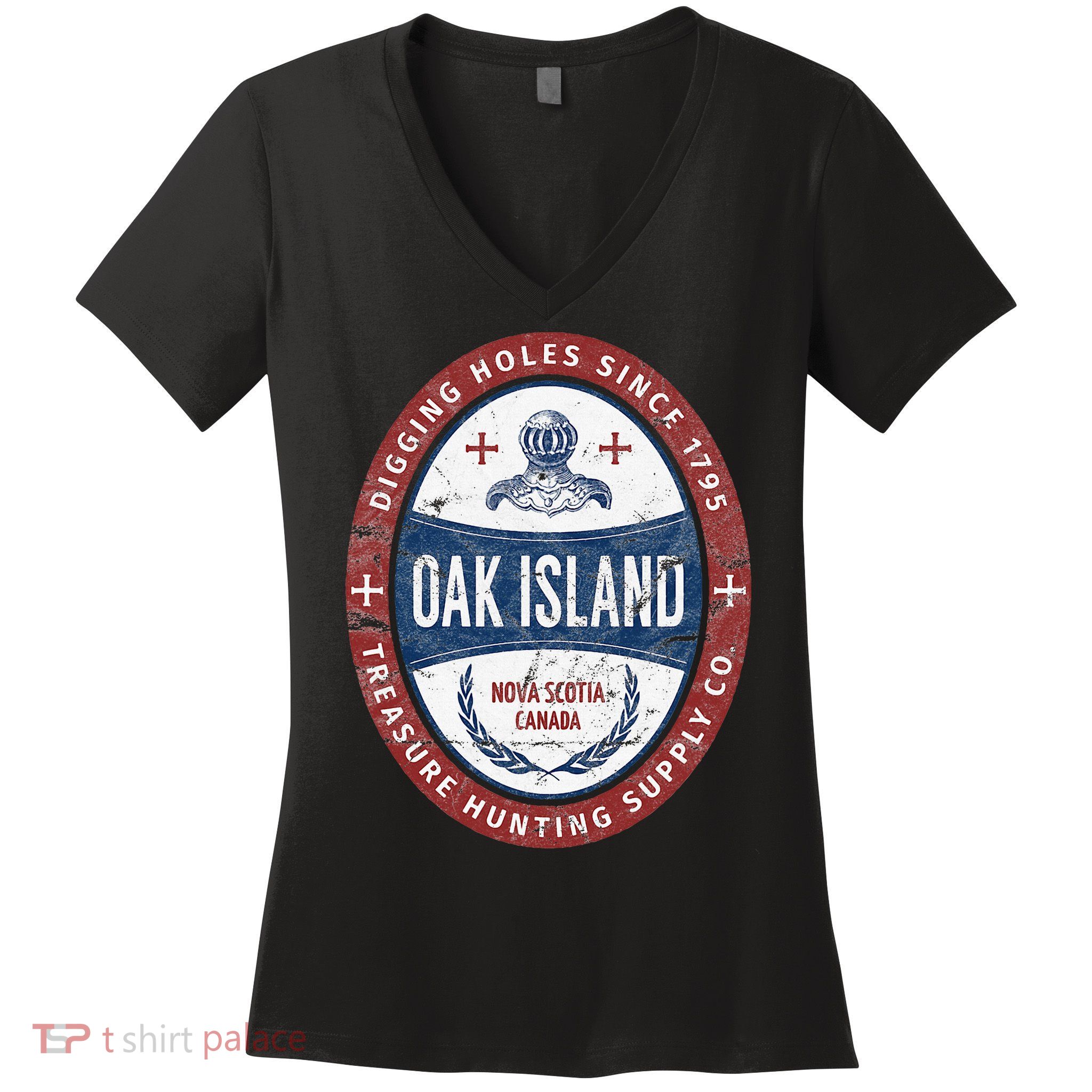 Oak Island Treasure Hunting Retro Templar Knight Treasure Gi Women's V-Neck T-Shirt