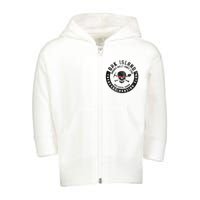 Oak Island Treasure Hunting Club Vintage Skull And Crossbone Toddler Zip Fleece Hoodie