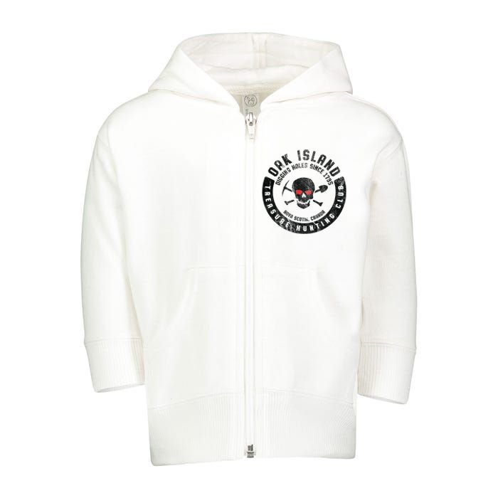 Oak Island Treasure Hunting Club Vintage Skull And Crossbone Toddler Zip Fleece Hoodie