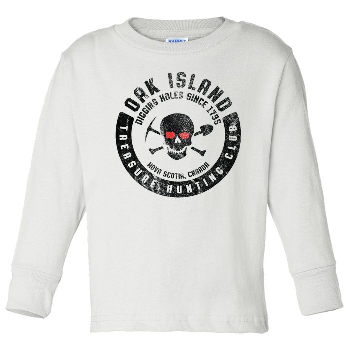 Oak Island Treasure Hunting Club Vintage Skull And Crossbone Toddler Long Sleeve Shirt