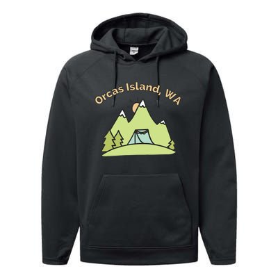 Orcas Island WA Mountains Hiking Climbing Camping & Outdoors Raglan Baseball Tee Performance Fleece Hoodie