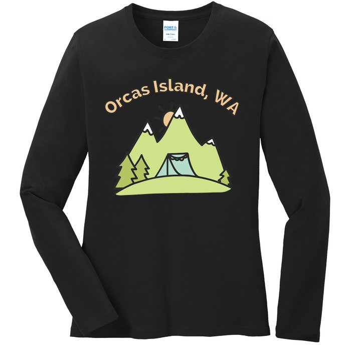 Orcas Island WA Mountains Hiking Climbing Camping & Outdoors Raglan Baseball Tee Ladies Long Sleeve Shirt