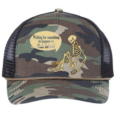 Oak Island Waiting For Something To Happen Skeleton Retro Rope Trucker Hat Cap