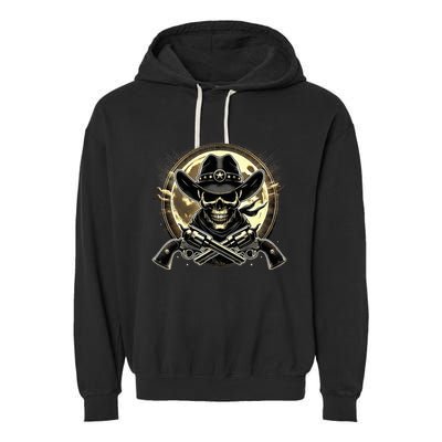 Outlaw Justice Cowboy Skull Guns For Western Lovers Garment-Dyed Fleece Hoodie