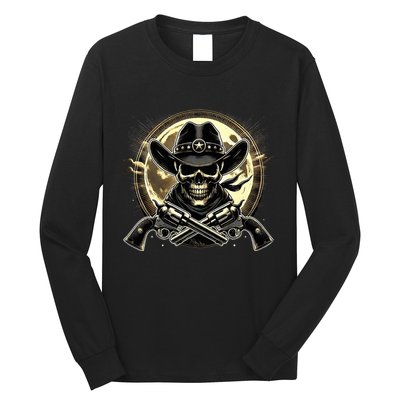 Outlaw Justice Cowboy Skull Guns For Western Lovers Long Sleeve Shirt