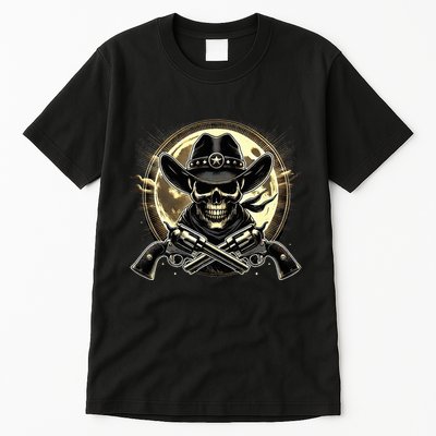 Outlaw Justice Cowboy Skull Guns For Western Lovers Tall T-Shirt