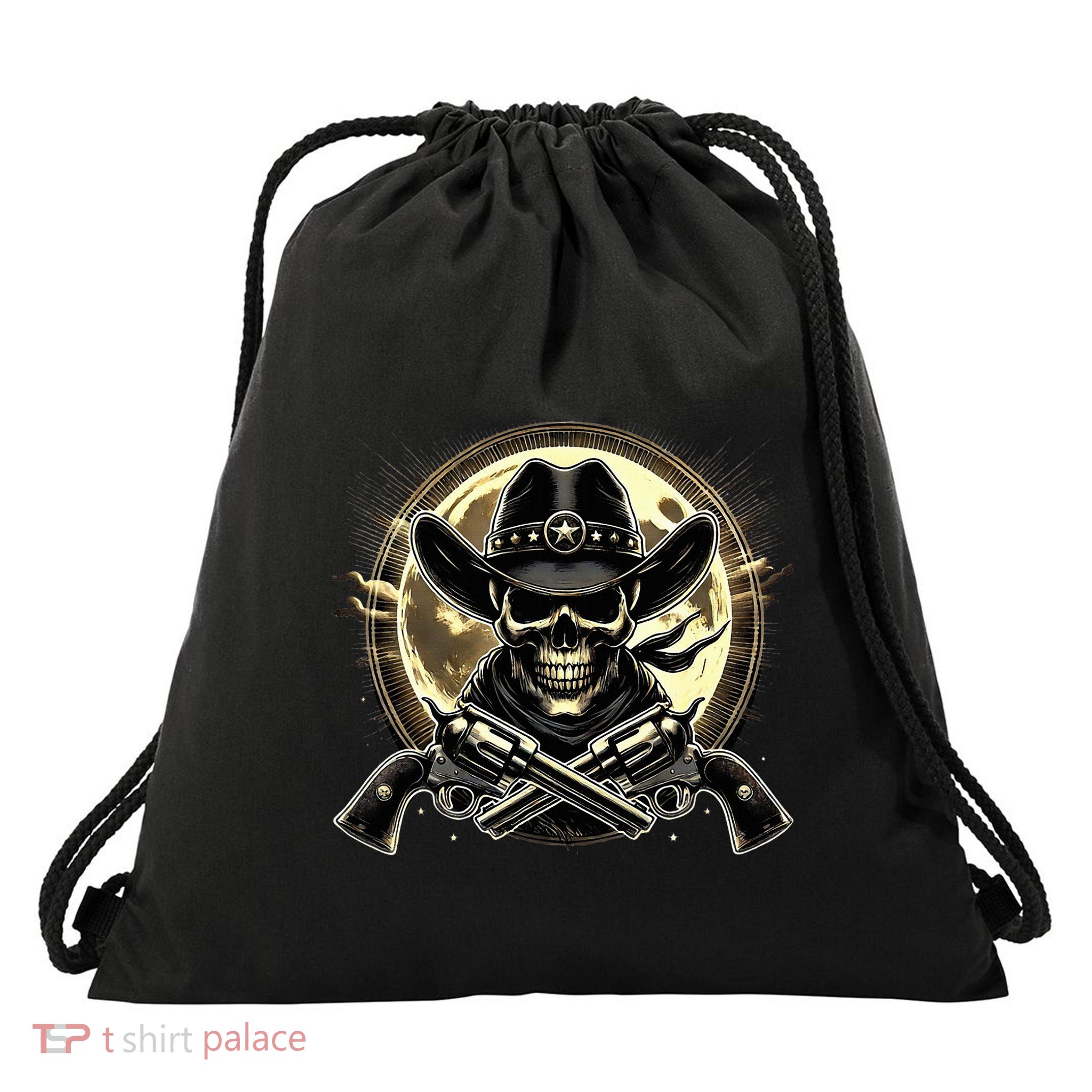 Outlaw Justice Cowboy Skull Guns For Western Lovers Drawstring Bag