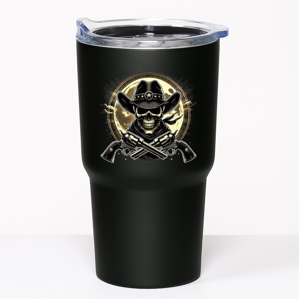 Outlaw Justice Cowboy Skull Guns For Western Lovers Tumbler