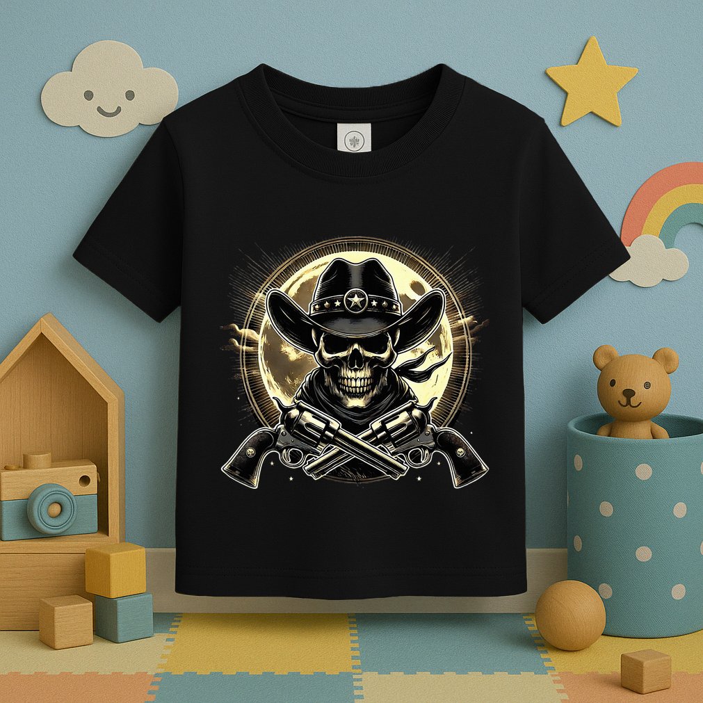 Outlaw Justice Cowboy Skull Guns For Western Lovers Toddler T-Shirt